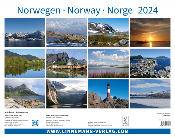 Calendrier mural Norvège 2024