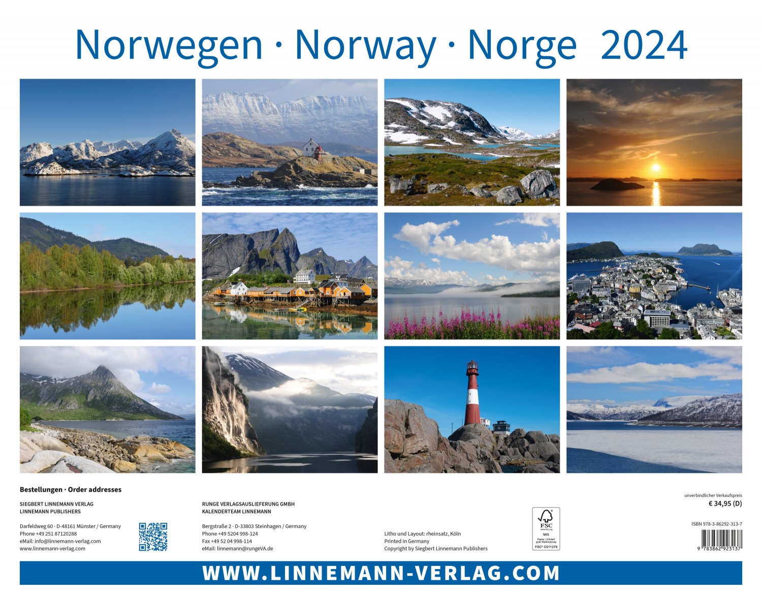 Calendar Norway 2024 Wall calendars 2022 Town, countries and nature